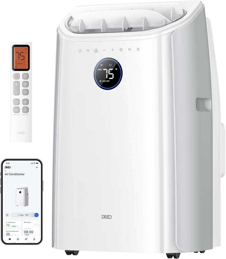 DREO Portable Air Conditioner 515S, 12000 BTU ASHRAE (8000 BTU DOE) Smart AC Unit for Bedroom with Drainage-free Cooling, Fan&amp;Dehumidifier 3 in 1, APP/Voice/Remote, Quiet Standing AC for Room Indoors